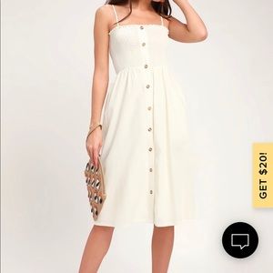 Made To Love Cream Smocked Button-Front Midi Dress